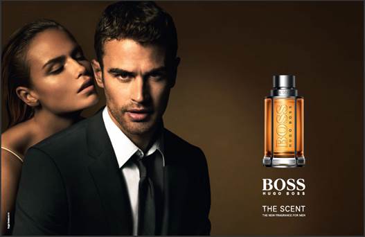 Imagen publicitaria de Boss The Scent, con Theo James y Natasha Poly.