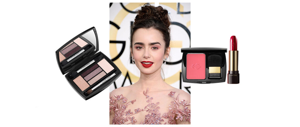 lancome-lilly-collins-globos-oro