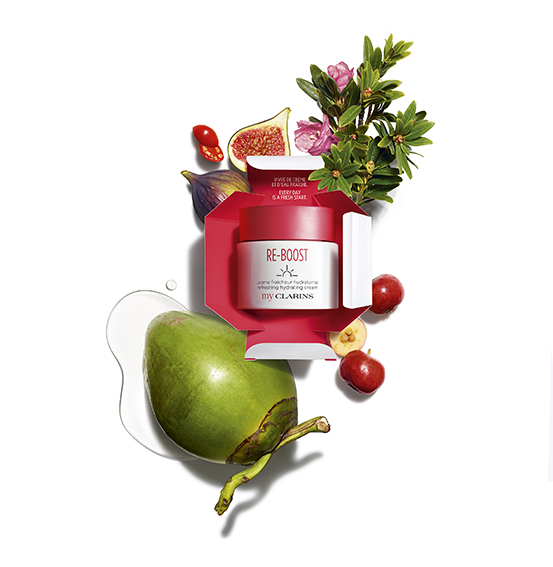 My Clarins, visual de producto, packaging y materias primas vegetales