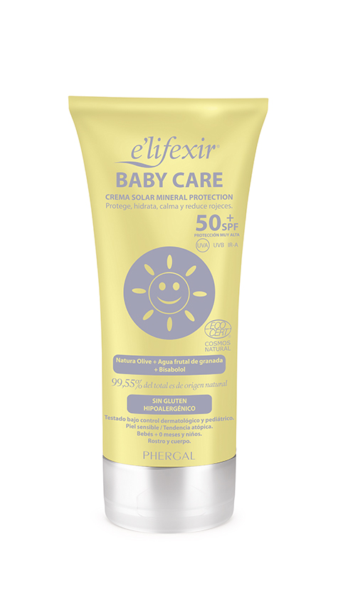 E'lifexir Baby Care SPF 50+, filtro solar mineral para niños. Con certificado Ecocert.